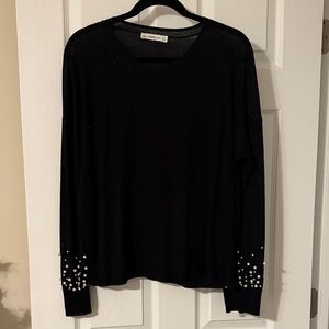 Zara Knit Black Long Sleeve Top with Pearl Details